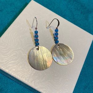 Handmade mother of pearl shell beaded dangle earrings